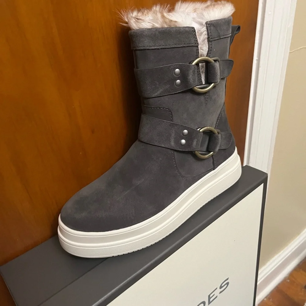 🆕. J/SLIDES women's Nelly dark grey waterproof suede platform faux fur boot… 7